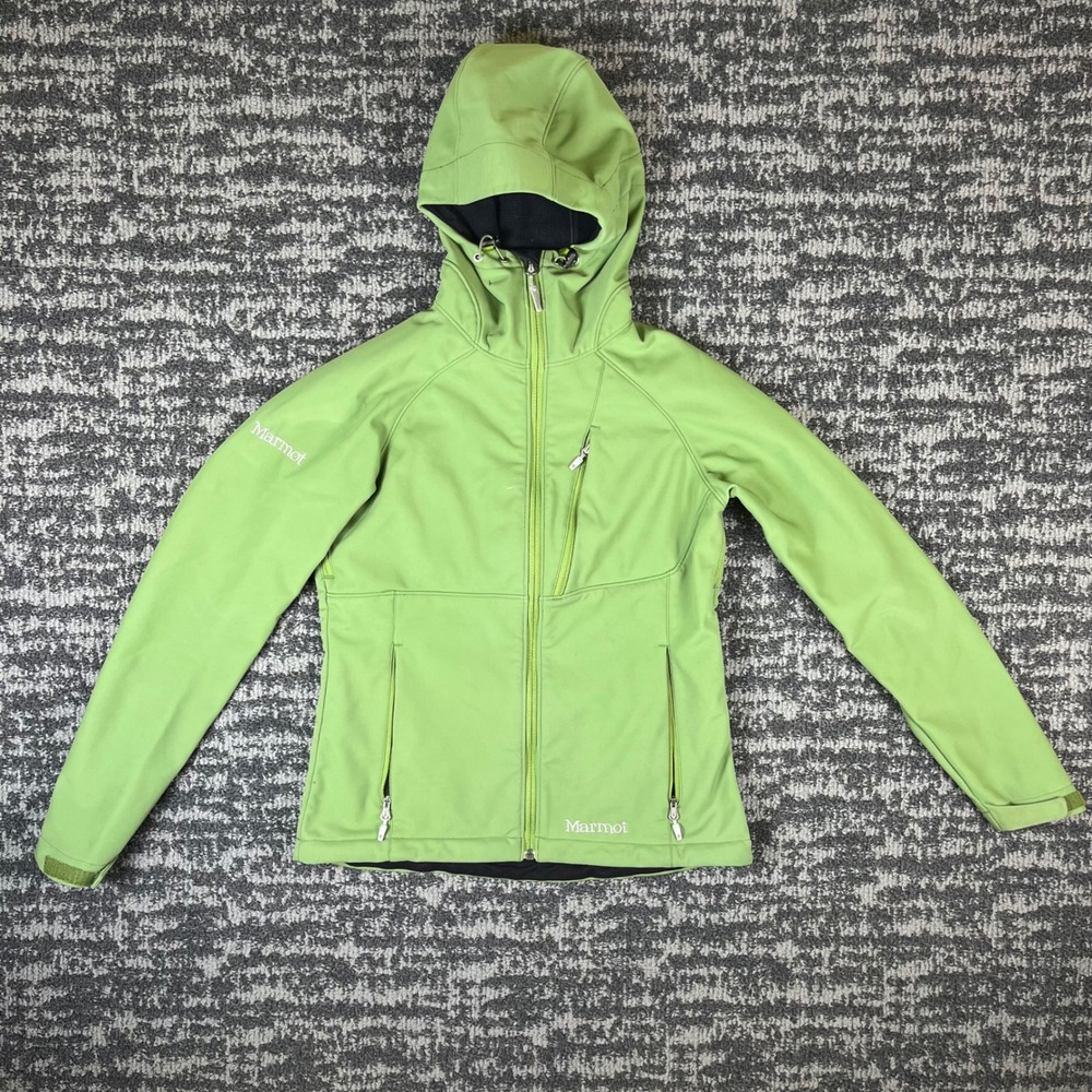 Marmot Softshell Jacket Women Small Green Windstopper Hooded Outdoor Activewear